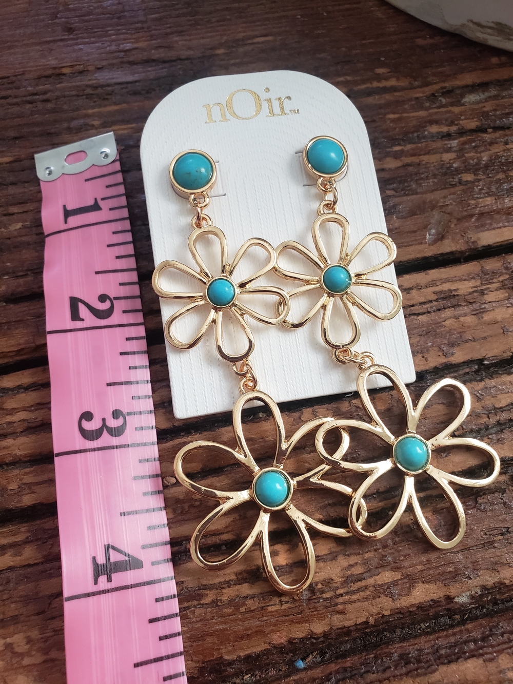 nOir Jewelry Gold-Tone Turquoise Flower Drop Earrings - Picture 4 of 5